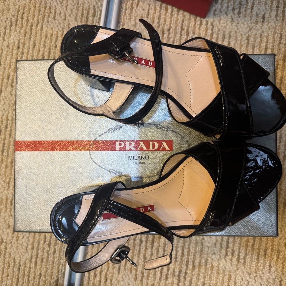 Prada Black High Heel Strappy Heels
